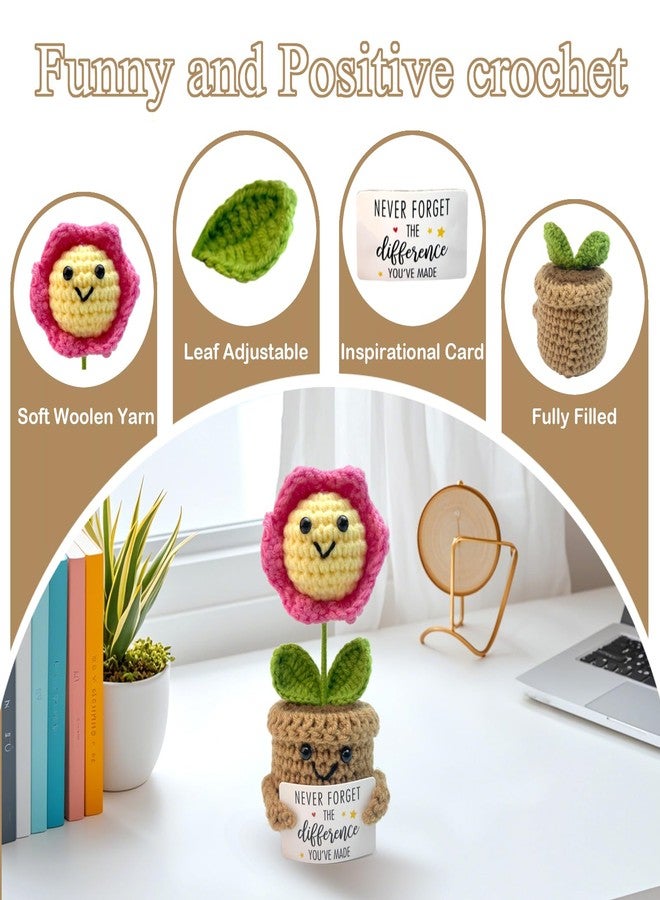 Yonuni Handmade Positive Crochet Pink Sunflower Gifts with Inspirational Card - Emotional Support Crochet Plants Birthday Anniversaries Christmas Office Gifts for Women Friend Coworker - Image 5